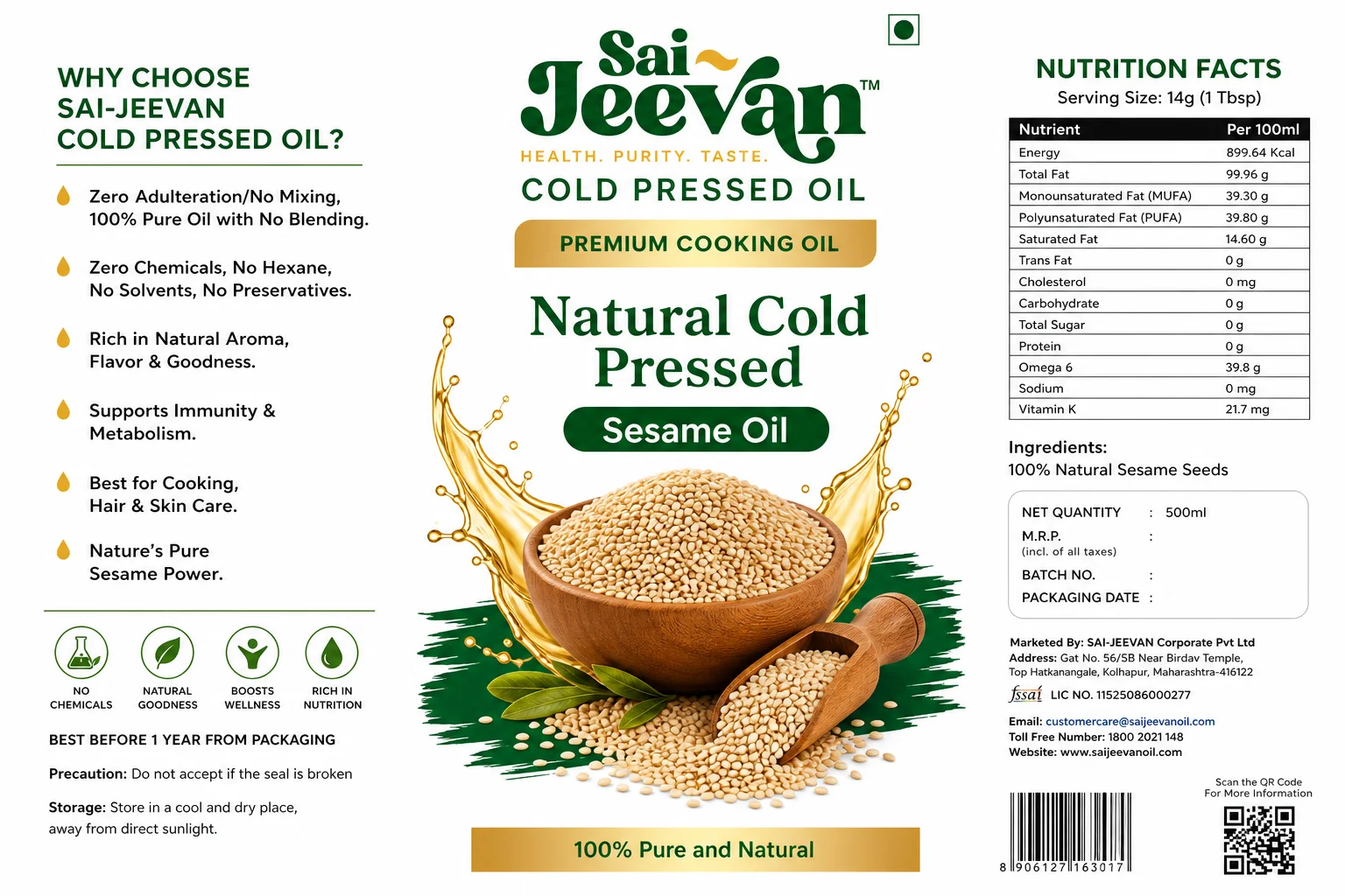 Sesame Oil — Nutrient Facts